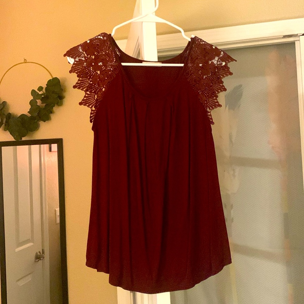 Maroon sleeveless embroidered blouse from stitch fix